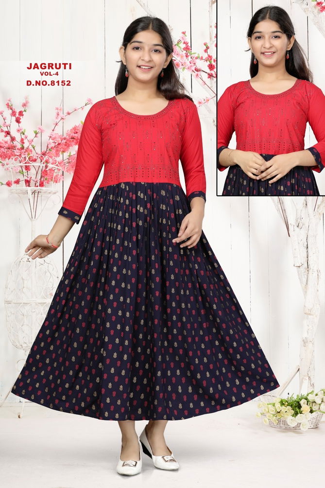 Jagruti Vol 4 Long Anarkali Kids Wear Catalog